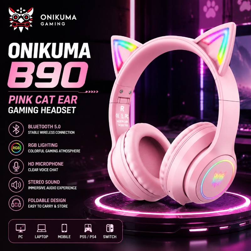 Pc Gaming Apple - Casque de jeu Onikuma B90 rose